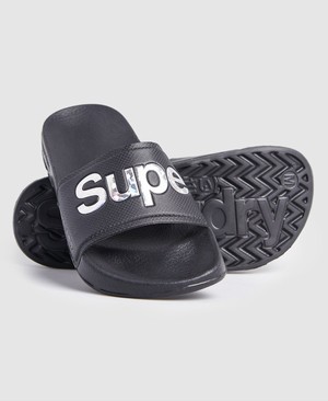 Superdry Holographic Infill Pool Női Papucs Fekete | LVAMX7901